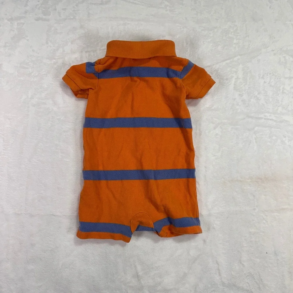 Ralph Lauren Polo Romper 6M Orange Blue Striped Short Sleeve Baby‎ Boy